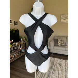 REEBEES Small Swimwear Black Cutout Crossover Plunge